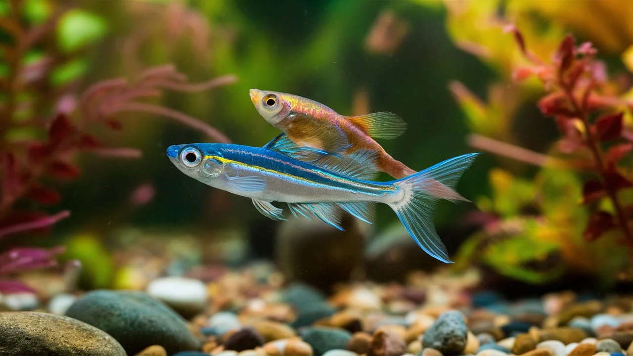 neon tetra and guppy